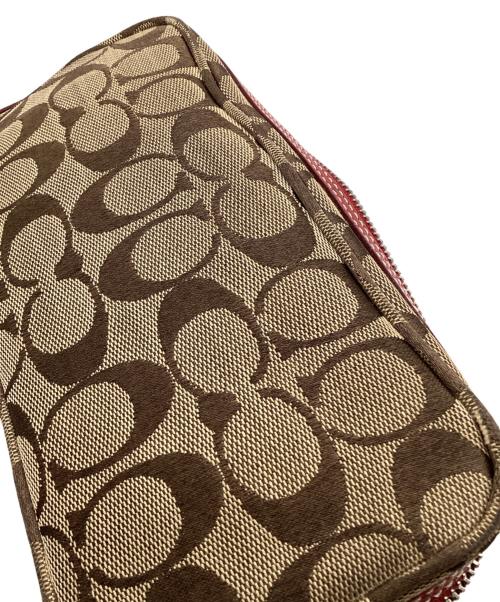 COACH（コーチ）COACH (コーチ) シグネチャー ショルダーポーチ ベージュ×レッドの古着・服飾アイテム