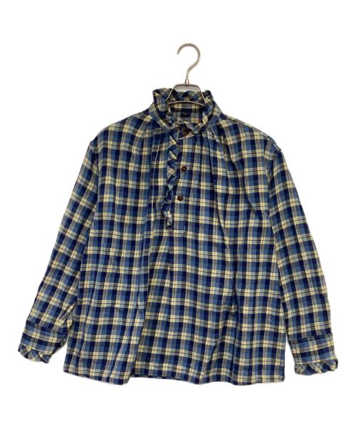 45R（フォーティファイブ・アール）45R (フォーティファイブ・アール) インドネルのタックフリルブラウス ブルー×ネイビー サイズ:-の古着・服飾アイテム