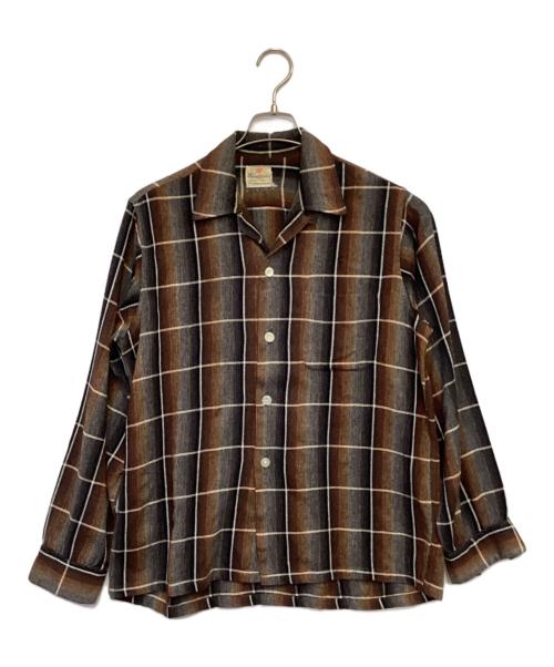 kentfield（ケントフィールド）kentfield (ケントフィールド) オープンカラーシャツ ブラウン×ブラック サイズ:Mの古着・服飾アイテム