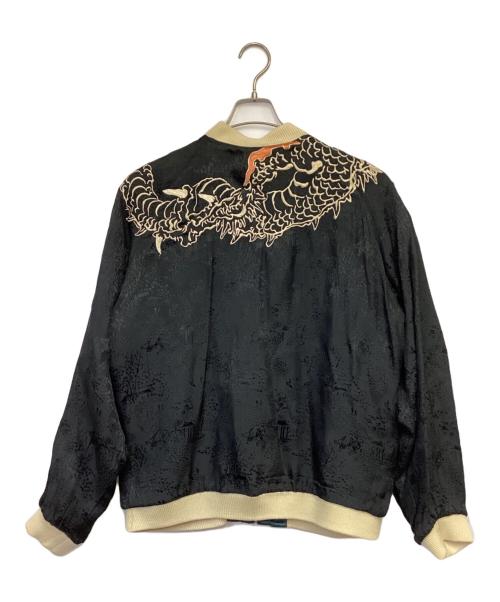 花旅楽団 JAPANESE CLASIC SCRIP（ハナタビガクダン）花旅楽団 JAPANESE CLASIC SCRIP (ハナタビガクダン) リバーシブルスカジャン ブラック×ブルー サイズ:Lの古着・服飾アイテム