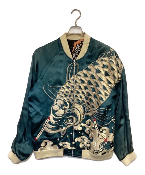 花旅楽団 JAPANESE CLASIC SCRIP（ハナタビガクダン）花旅楽団 JAPANESE CLASIC SCRIP (ハナタビガクダン) リバーシブルスカジャン ブラック×ブルー サイズ:Lの古着・服飾アイテム