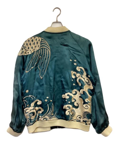 花旅楽団 JAPANESE CLASIC SCRIP（ハナタビガクダン）花旅楽団 JAPANESE CLASIC SCRIP (ハナタビガクダン) リバーシブルスカジャン ブラック×ブルー サイズ:Lの古着・服飾アイテム