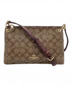 COACHコーチ）の古着「シグネチャー ショルダーバッグ」｜ベージュ×レッド