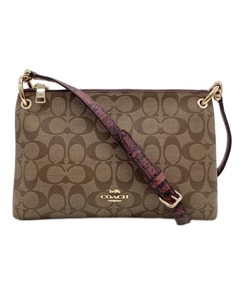 COACH（コーチ）COACH (コーチ) シグネチャー ショルダーバッグ ベージュ×レッドの古着・服飾アイテム