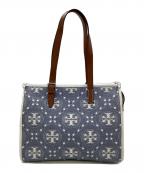 TORY BURCHトリーバーチ）の古着「Tモノグラム ジャガード スモールトートバッグ」｜インディゴ×ホワイト