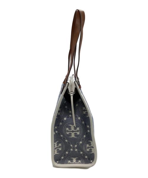 TORY BURCH（トリーバーチ）TORY BURCH (トリーバーチ) Tモノグラム ジャガード スモールトートバッグ インディゴ×ホワイトの古着・服飾アイテム