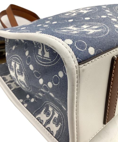 TORY BURCH（トリーバーチ）TORY BURCH (トリーバーチ) Tモノグラム ジャガード スモールトートバッグ インディゴ×ホワイトの古着・服飾アイテム
