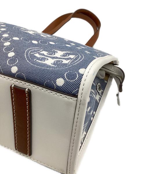 TORY BURCH（トリーバーチ）TORY BURCH (トリーバーチ) Tモノグラム ジャガード スモールトートバッグ インディゴ×ホワイトの古着・服飾アイテム