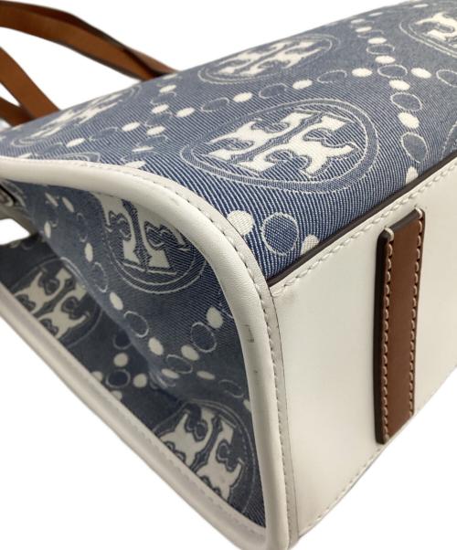 TORY BURCH（トリーバーチ）TORY BURCH (トリーバーチ) Tモノグラム ジャガード スモールトートバッグ インディゴ×ホワイトの古着・服飾アイテム
