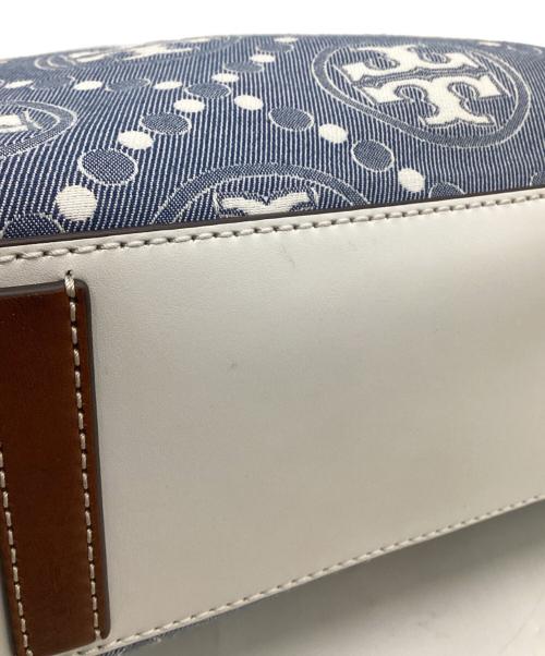 TORY BURCH（トリーバーチ）TORY BURCH (トリーバーチ) Tモノグラム ジャガード スモールトートバッグ インディゴ×ホワイトの古着・服飾アイテム