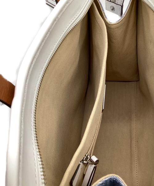 TORY BURCH（トリーバーチ）TORY BURCH (トリーバーチ) Tモノグラム ジャガード スモールトートバッグ インディゴ×ホワイトの古着・服飾アイテム