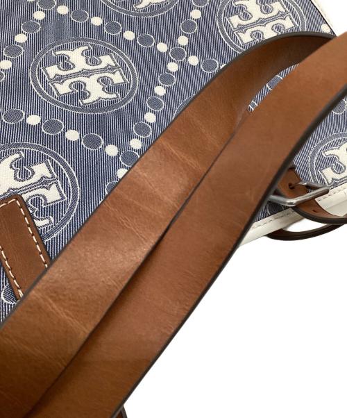 TORY BURCH（トリーバーチ）TORY BURCH (トリーバーチ) Tモノグラム ジャガード スモールトートバッグ インディゴ×ホワイトの古着・服飾アイテム