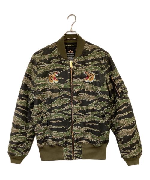 ALPHA（アルファ）ALPHA (アルファ) タイガーカモ フライトジャケット グリーン×ブラック サイズ:XLの古着・服飾アイテム