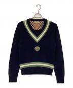 BURBERRYバーバリー）の古着「カシミヤ混 チルデンニットセーター」｜ネイビー×グリーン