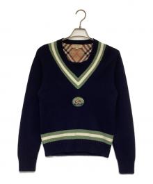 BURBERRY（バーバリー）の古着「カシミヤ混 チルデンニットセーター」｜ネイビー×グリーン