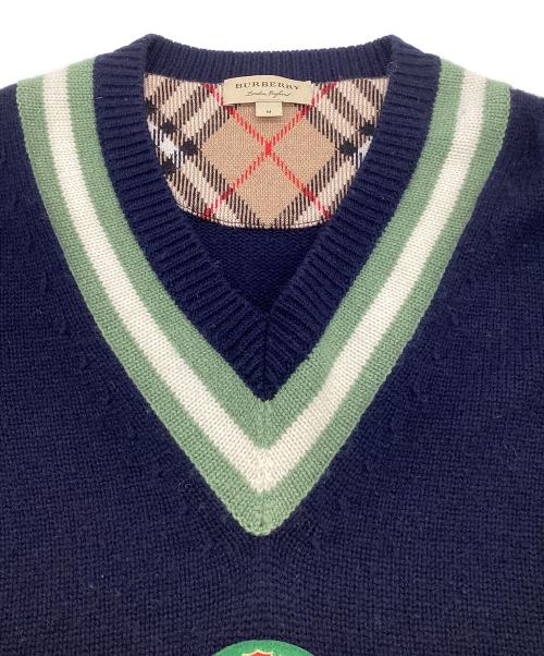 BURBERRY（バーバリー）BURBERRY (バーバリー) カシミヤ混 チルデンニットセーター ネイビー×グリーン サイズ:Mの古着・服飾アイテム