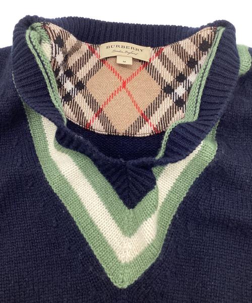 BURBERRY（バーバリー）BURBERRY (バーバリー) カシミヤ混 チルデンニットセーター ネイビー×グリーン サイズ:Mの古着・服飾アイテム