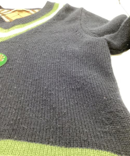BURBERRY（バーバリー）BURBERRY (バーバリー) カシミヤ混 チルデンニットセーター ネイビー×グリーン サイズ:Mの古着・服飾アイテム