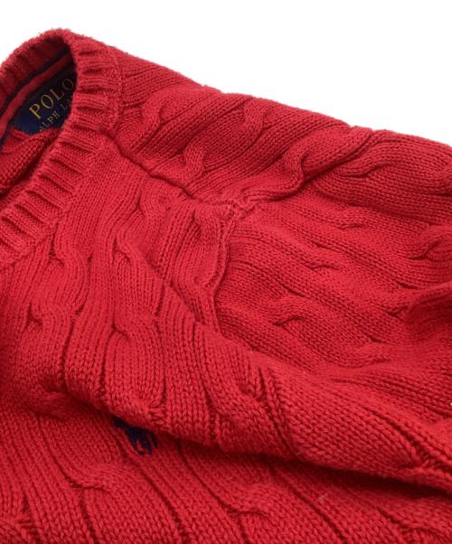 POLO RALPH LAUREN（ポロ・ラルフローレン）POLO RALPH LAUREN (ポロ・ラルフローレン) コットン ケーブル ニット レッド サイズ:M(10-12)の古着・服飾アイテム