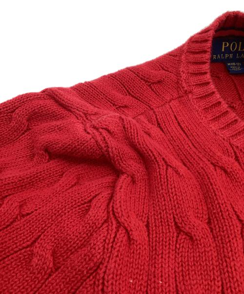 POLO RALPH LAUREN（ポロ・ラルフローレン）POLO RALPH LAUREN (ポロ・ラルフローレン) コットン ケーブル ニット レッド サイズ:M(10-12)の古着・服飾アイテム