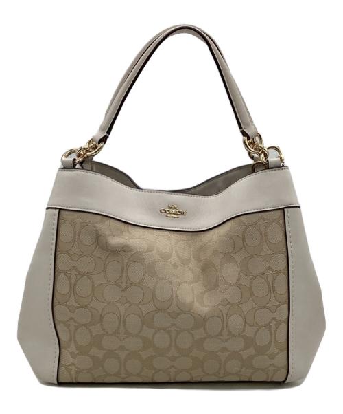 COACH（コーチ）COACH (コーチ) シグネチャー ハンドバッグ ベージュ×ホワイトの古着・服飾アイテム