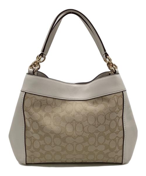 COACH（コーチ）COACH (コーチ) シグネチャー ハンドバッグ ベージュ×ホワイトの古着・服飾アイテム