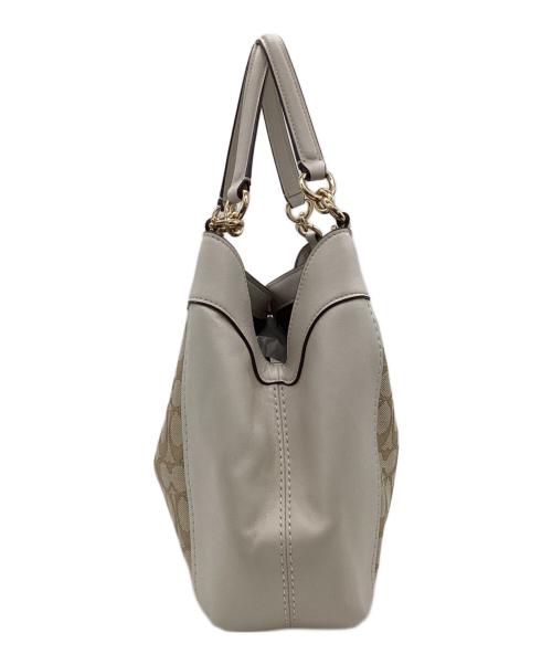 COACH（コーチ）COACH (コーチ) シグネチャー ハンドバッグ ベージュ×ホワイトの古着・服飾アイテム