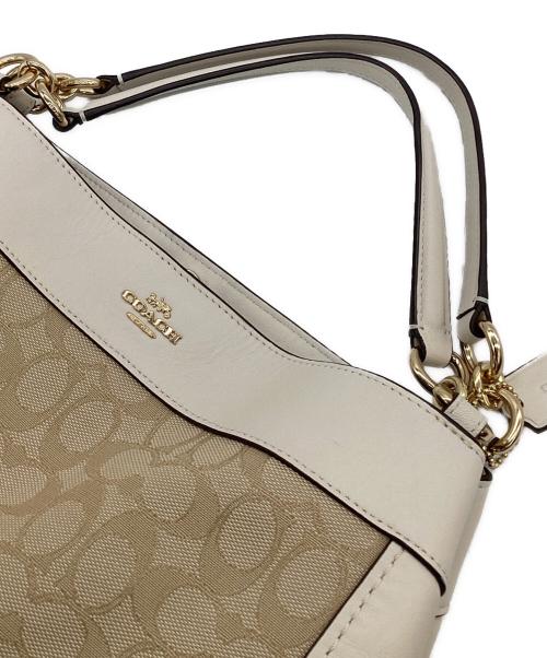 COACH（コーチ）COACH (コーチ) シグネチャー ハンドバッグ ベージュ×ホワイトの古着・服飾アイテム