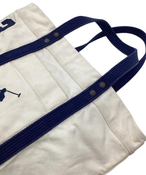 POLO RALPH LAUREN（ポロ・ラルフローレン）POLO RALPH LAUREN (ポロ・ラルフローレン) キャンバストートバッグ アイボリー×ネイビーの古着・服飾アイテム