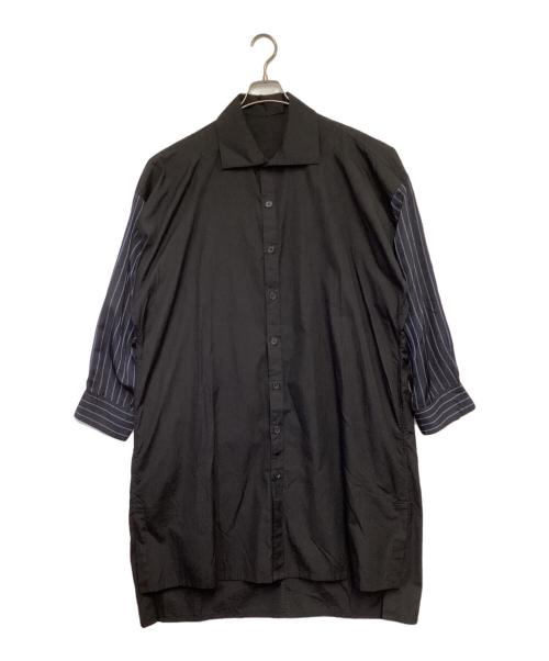 Yohji Yamamoto pour homme（ヨウジヤマモト プールオム）Yohji Yamamoto pour homme (ヨウジヤマモト プールオム) プロダクト ダイ ストライプ スリーブ シャツ ブラック サイズ:1の古着・服飾アイテム