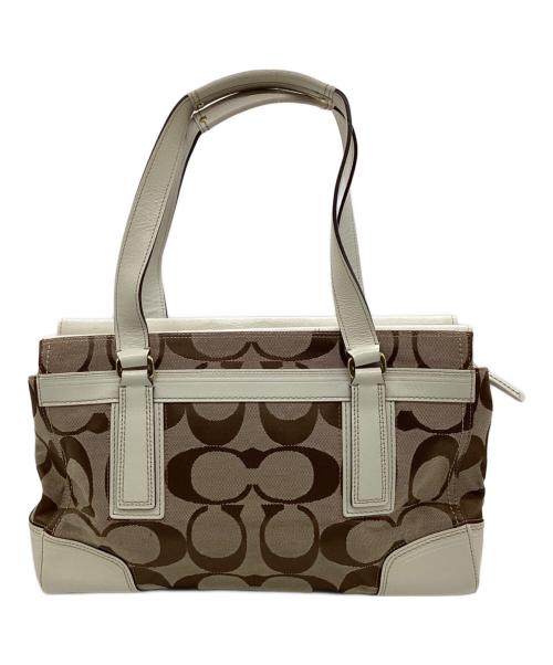 COACH（コーチ）COACH (コーチ) シグネチャー ハンドバッグ ホワイト×ベージュの古着・服飾アイテム