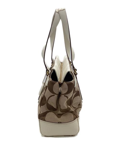 COACH（コーチ）COACH (コーチ) シグネチャー ハンドバッグ ホワイト×ベージュの古着・服飾アイテム