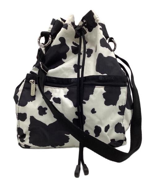 LeSportsac（レスポートサック）LeSportsac (レスポートサック) 巾着ショルダーバッグ ブラック×ホワイトの古着・服飾アイテム