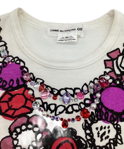 COMME des GARCONS GIRL（コムデギャルソンガール）COMME des GARCONS GIRL (コムデギャルソンガール) ラインストーン 半袖Tシャツ ホワイト サイズ:Mの古着・服飾アイテム