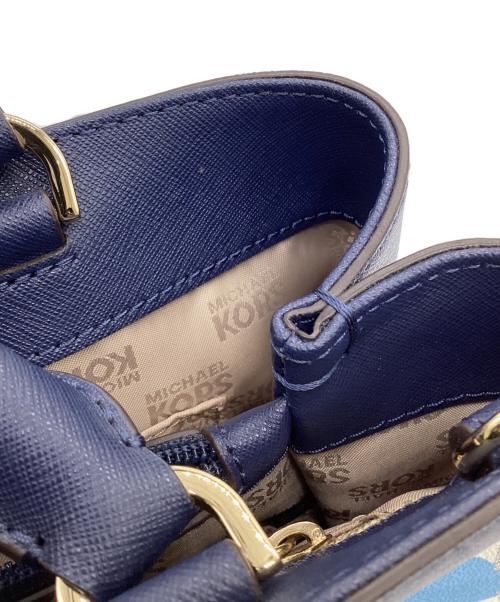 MICHAEL KORS（マイケル・コース）MICHAEL KORS (マイケル・コース) ハイリー ミディアム サッチェル 2WAYバッグ ブルー×ホワイトの古着・服飾アイテム