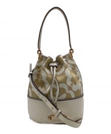 Kate Spade（ケイトスペード）の古着「スペードフラワーモノグラムラフィアグラマシーミディアムバケットバッグ」｜ベージュ