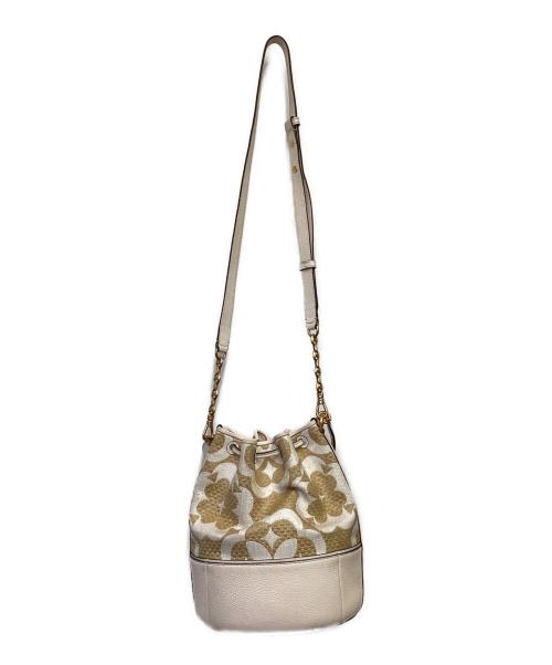 Kate Spade（ケイトスペード）Kate Spade (ケイトスペード) スペードフラワーモノグラムラフィアグラマシーミディアムバケットバッグ ベージュの古着・服飾アイテム