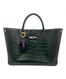 LONGCHAMP（ロンシャン）の古着「クロコ型押し ハンドバッグ」｜グリーン