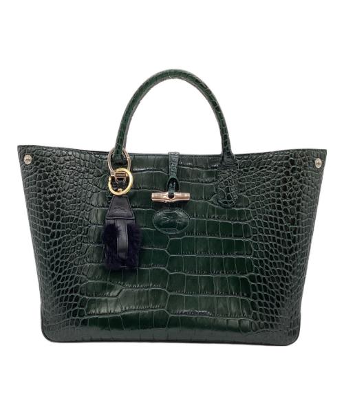 LONGCHAMP（ロンシャン）LONGCHAMP (ロンシャン) クロコ型押し ハンドバッグ グリーンの古着・服飾アイテム