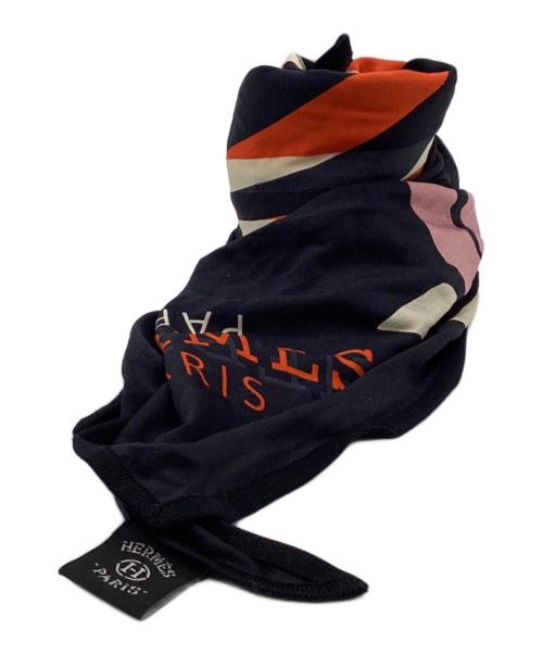 HERMES（エルメス）HERMES (エルメス) ポワントゥ CALECHE ELASTIQUE（カレーシュ エラスティーク） ネイビー×ピンクの古着・服飾アイテム