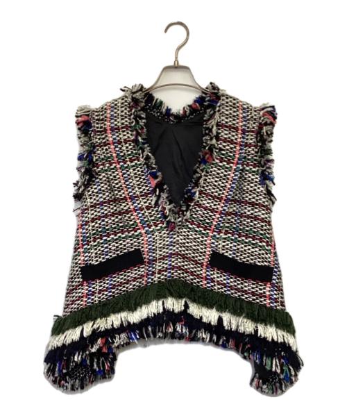 sacai（サカイ）sacai (サカイ) ツイードフリンジニットベスト マルチカラー サイズ:2の古着・服飾アイテム