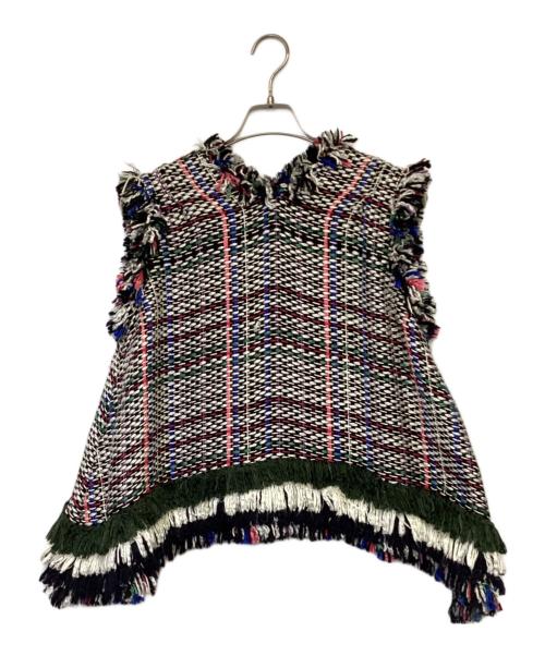 sacai（サカイ）sacai (サカイ) ツイードフリンジニットベスト マルチカラー サイズ:2の古着・服飾アイテム
