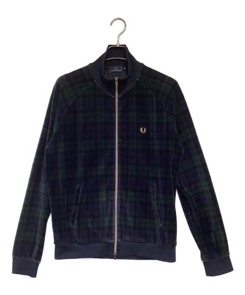 FRED PERRY（フレッドペリー）FRED PERRY (フレッドペリー) ベロアトラックジャケット ネイビー×グリーン サイズ:O（JASPO）の古着・服飾アイテム