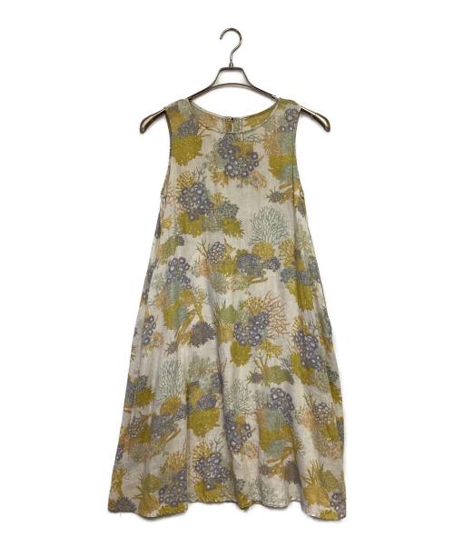 根々（ネネ）根々 (ネネ) 麻 ノースリーブワンピース ベージュ×イエロー サイズ:-の古着・服飾アイテム