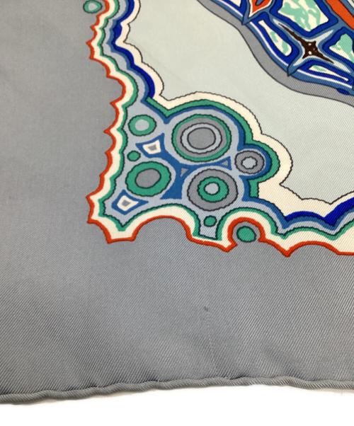 HERMES（エルメス）HERMES (エルメス) カレ ウォッシュ 90 PIERRES ET CRISTAUX（石とクリスタル）スカーフ ブルーの古着・服飾アイテム