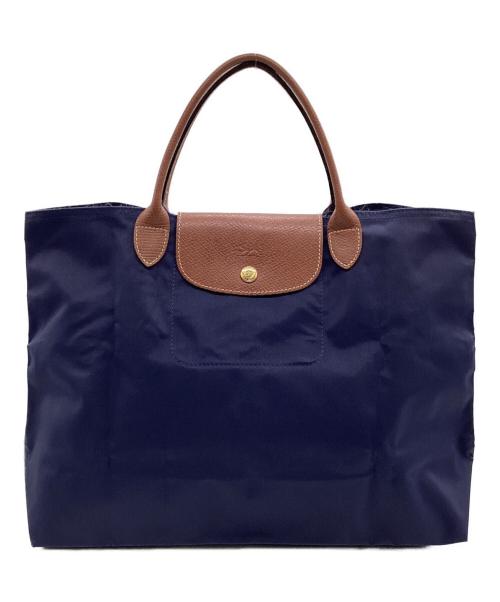 LONGCHAMP（ロンシャン）LONGCHAMP (ロンシャン) ル プリアージュ CABAS（カバス）トートバッグ ネイビー×ブラウンの古着・服飾アイテム