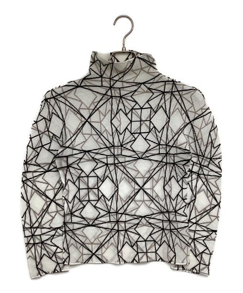 me ISSEY MIYAKE（ミーイッセイ ミヤケ）me ISSEY MIYAKE (ミーイッセイ ミヤケ) プリーツカットソー ホワイト×ブラック サイズ:-の古着・服飾アイテム