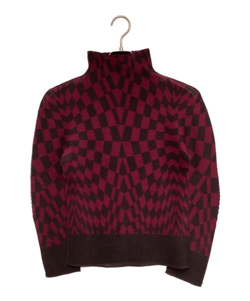 me ISSEY MIYAKE（ミーイッセイ ミヤケ）me ISSEY MIYAKE (ミーイッセイ ミヤケ) プリーツカットソー レッド×ブラウン サイズ:-の古着・服飾アイテム