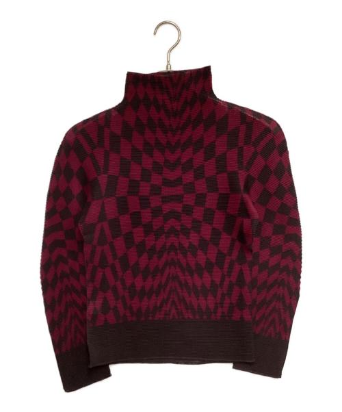 me ISSEY MIYAKE（ミーイッセイ ミヤケ）me ISSEY MIYAKE (ミーイッセイ ミヤケ) プリーツカットソー レッド×ブラウン サイズ:-の古着・服飾アイテム