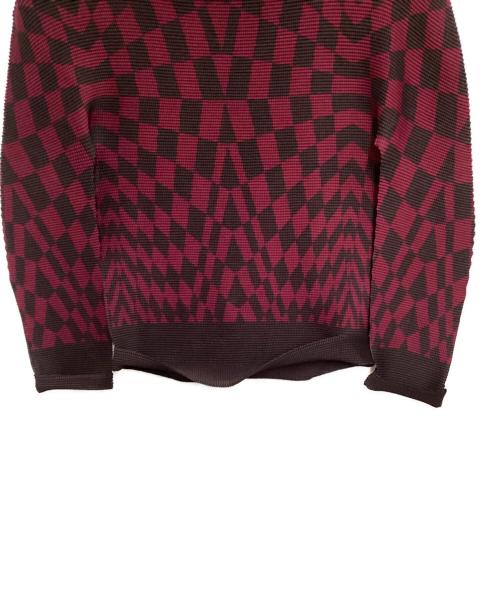 me ISSEY MIYAKE（ミーイッセイ ミヤケ）me ISSEY MIYAKE (ミーイッセイ ミヤケ) プリーツカットソー レッド×ブラウン サイズ:-の古着・服飾アイテム